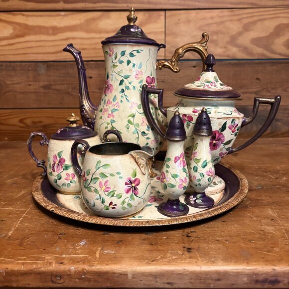 Hand Painted Metal Serving Set - Picture 1 of 7